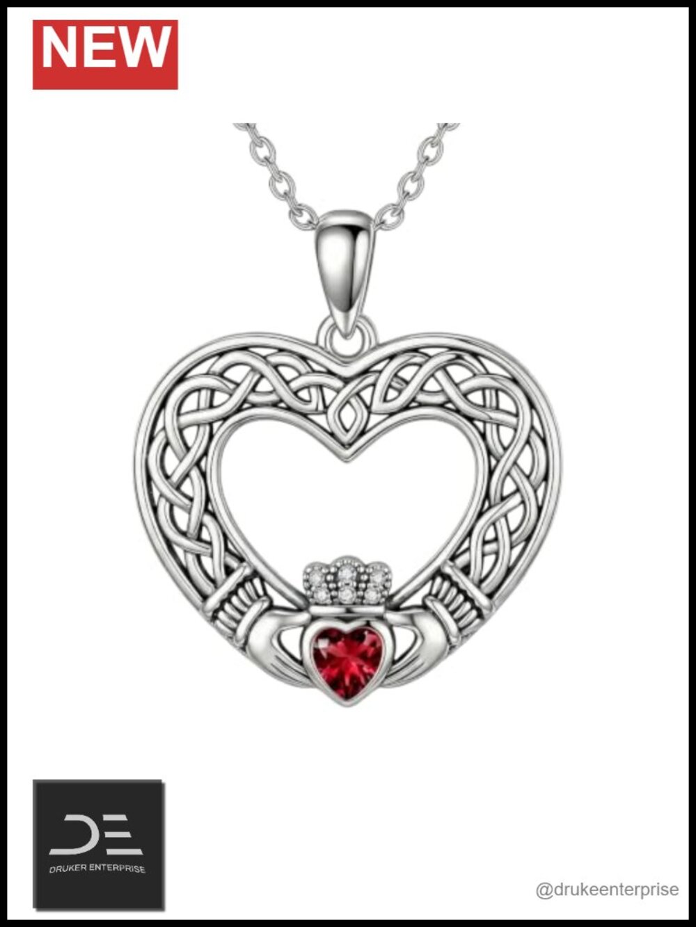 925 Sterling Silver Diamond Claddagh Celtic Knot Heart Necklace Women Irish